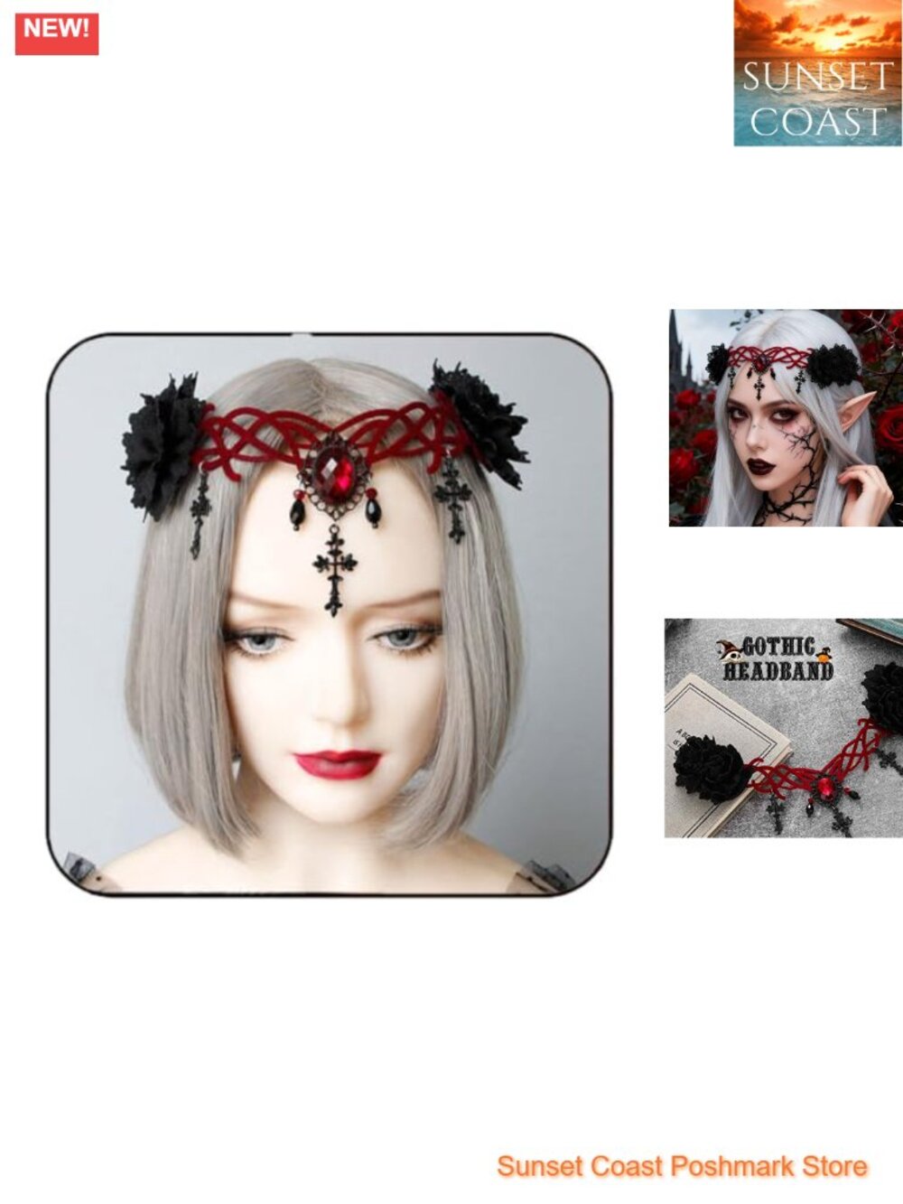 Gothic Vampire Crown Headpiece Halloween Costume Accessory for Women with Cross